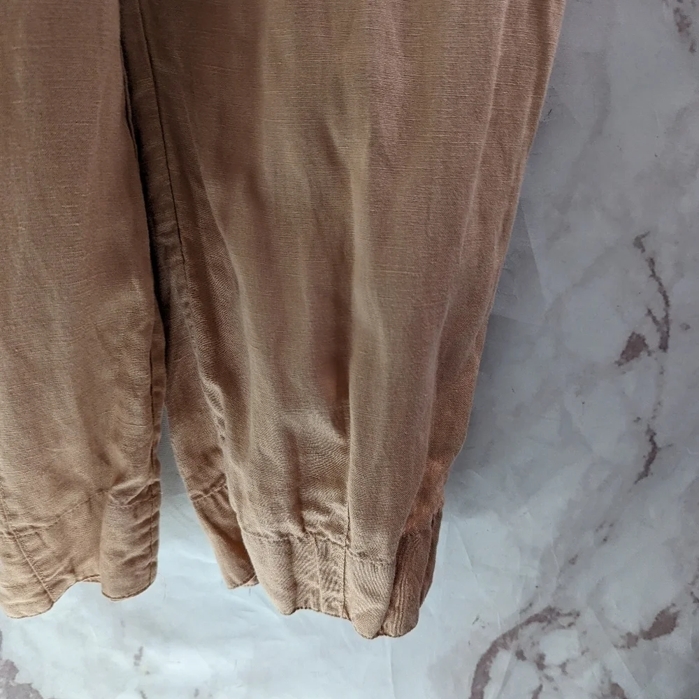 Free People Jumpsuit Womens XS Pink Linen Button Crop Belted Slouchy Pocket